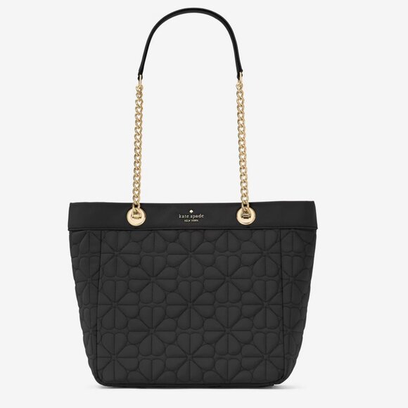 NWT Kate Spade Spade Flower Quilted Fabric Medium Tote Black KK074 - Picture 1 of 7